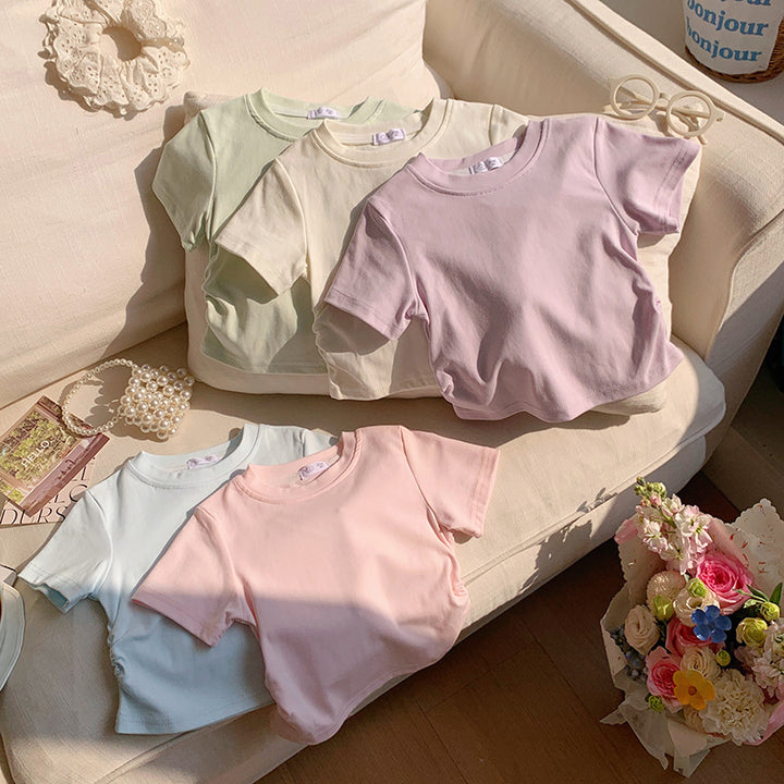 【90-150】シャーリングシンプルTシャツ