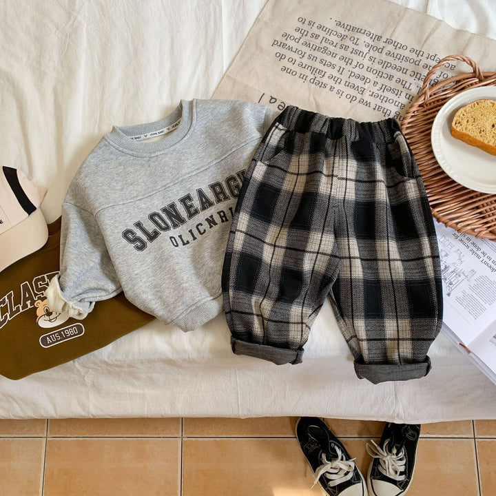 【90-140】チェック柄カジュアルパンツ