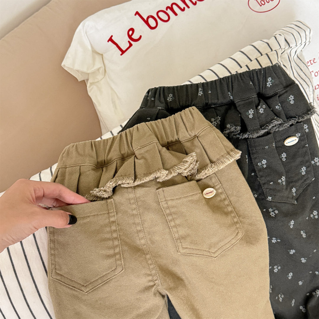 【80-130】ウエストフリルロングパンツ
