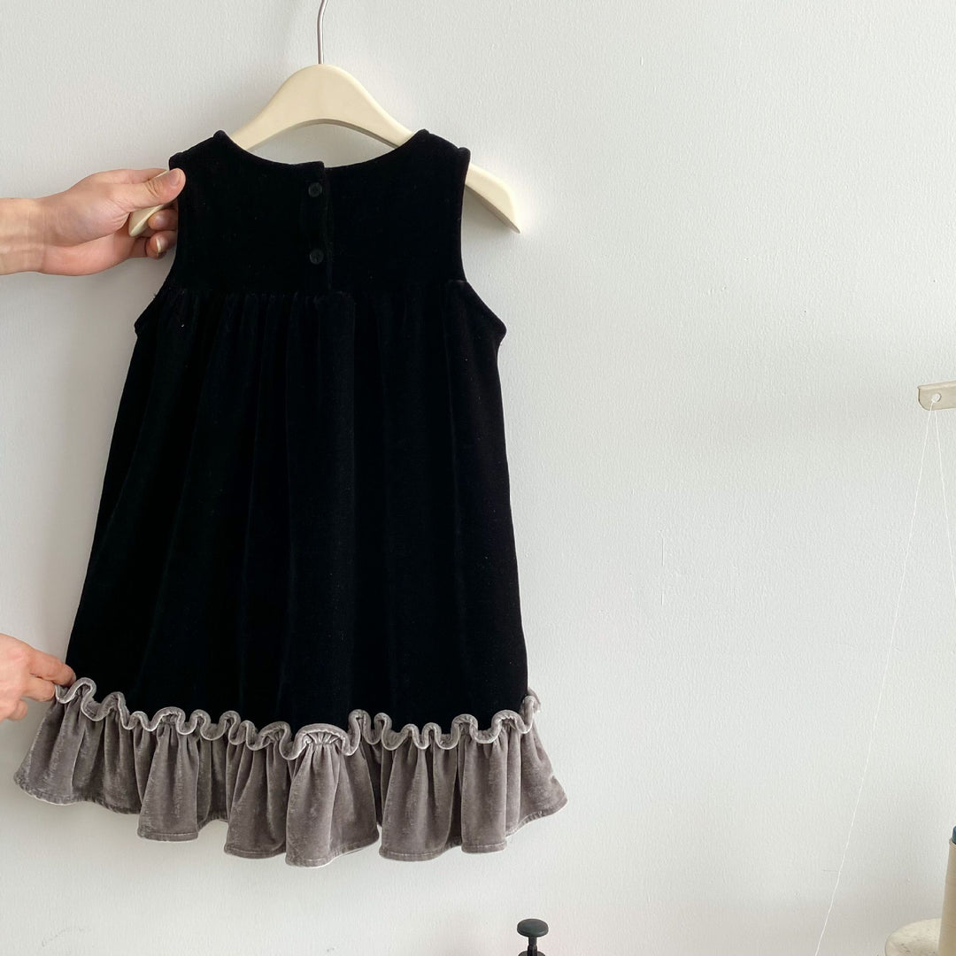 【100-140】バイカラーフリルヘムノースリーブワンピース