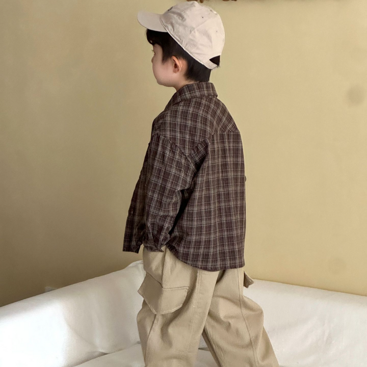 【80-150】チェック柄シンプルシャツ