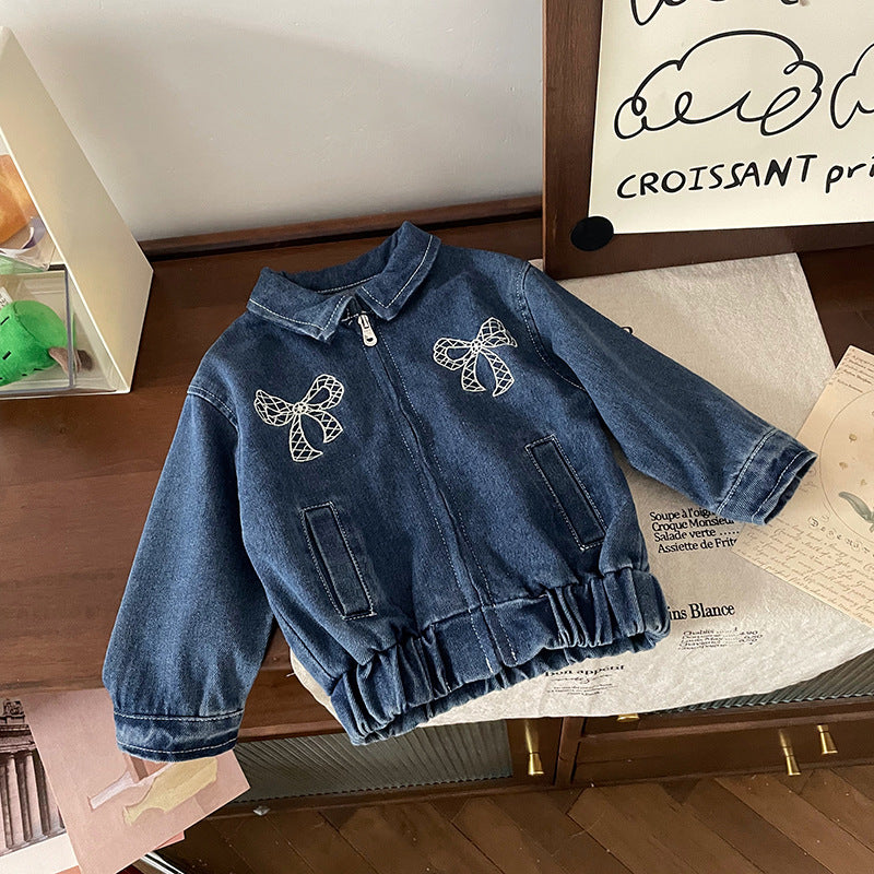 レディース 伊太利屋LA MODA デニムジャケット フラミンゴ刺繍