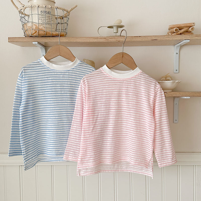 【90-150】ボーダー柄シンプルロングTシャツ