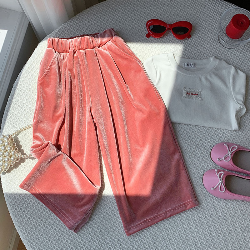 【90-150】ロングワイドベロアパンツ