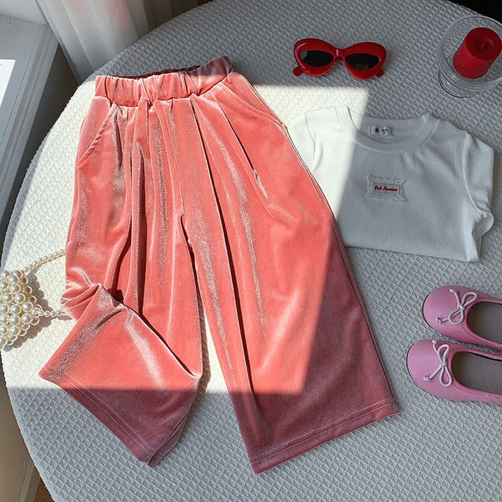 【90-150】ロングワイドベロアパンツ