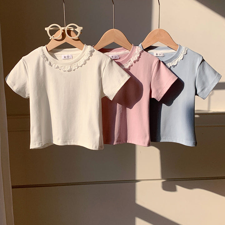 【90-140】レースデザインシンプルTシャツ