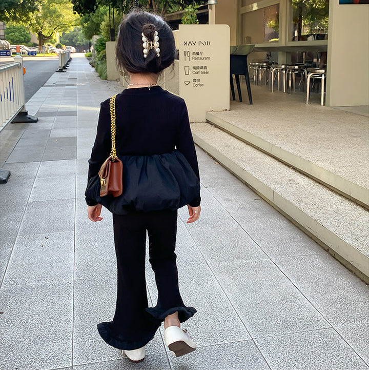 【90-140】バルーンヘムトップス×フリルヘムパンツセット