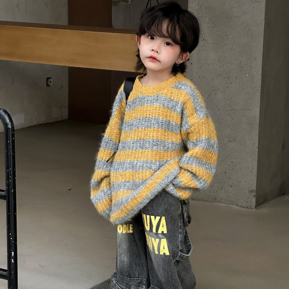 【90-150】ボーダー柄ニットプルオーバー