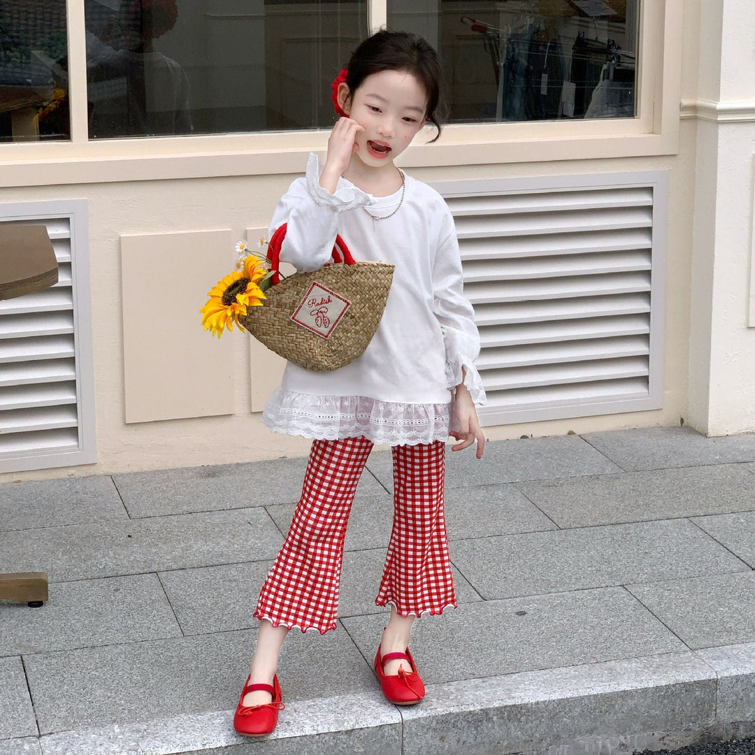 【90-140】レースデザインロングTシャツ