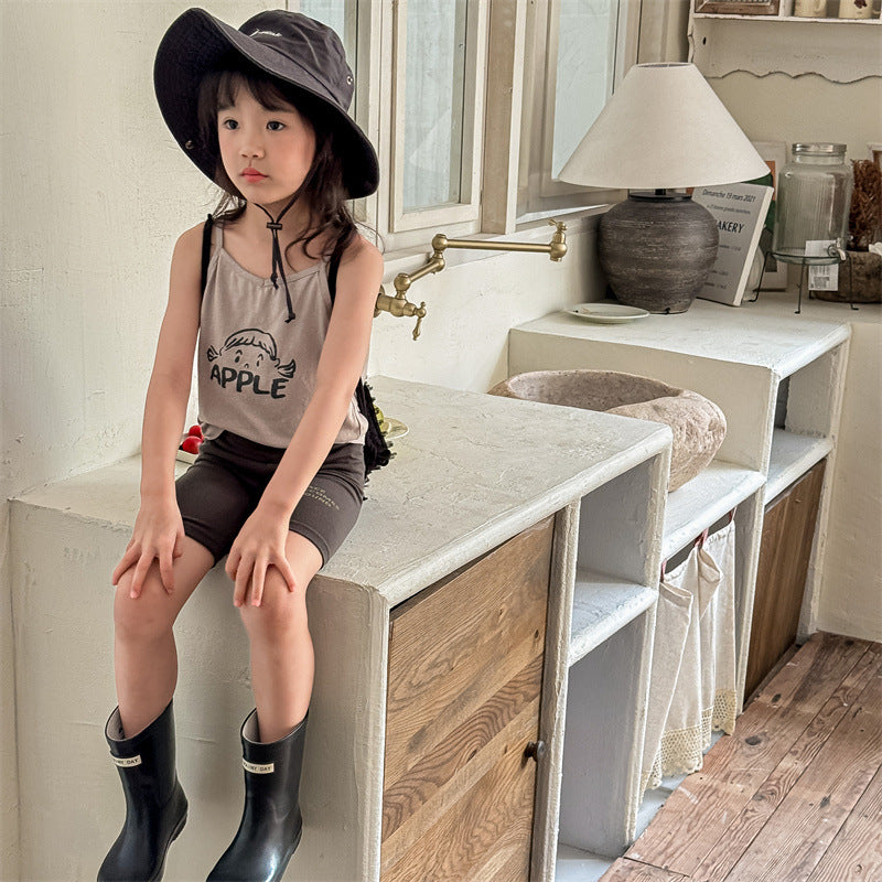 【80-130】英字ロゴデザインハーフレギンスパンツ