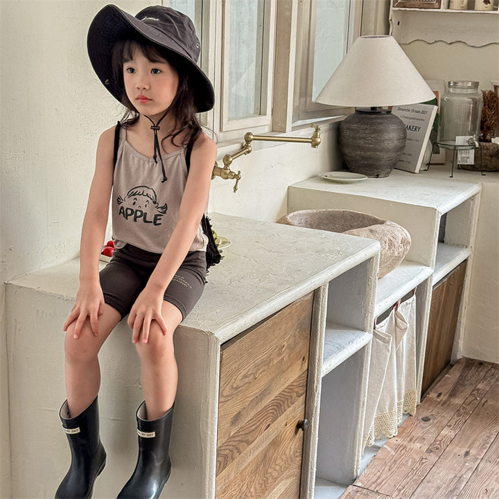 【80-130】英字ロゴデザインハーフレギンスパンツ