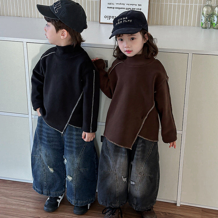 【80-140】アシンメトリーハイネックトップス