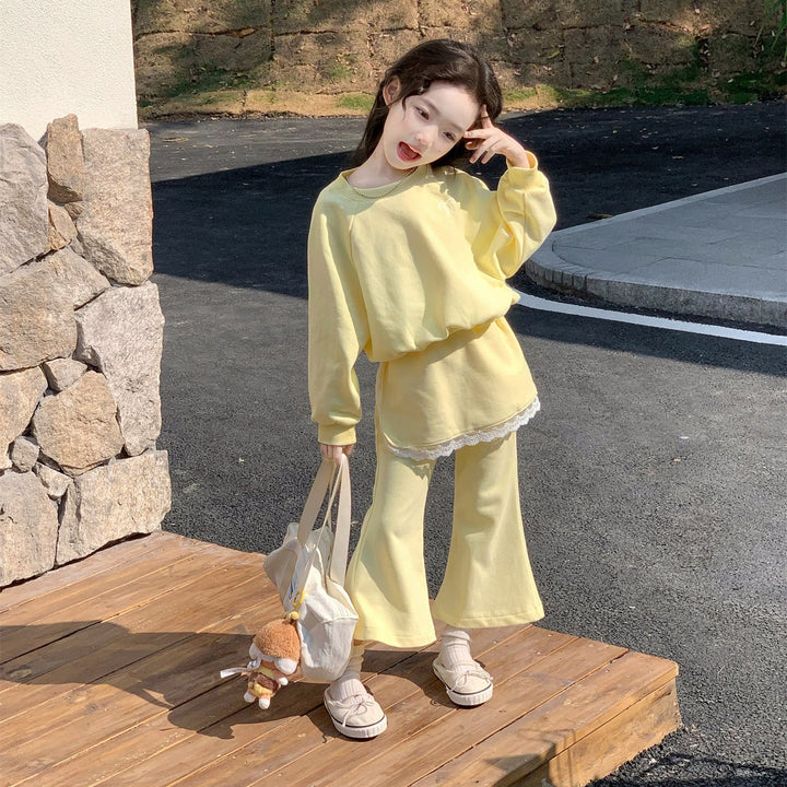 【90-140】トレーナー×レイヤード風フレアパンツセット