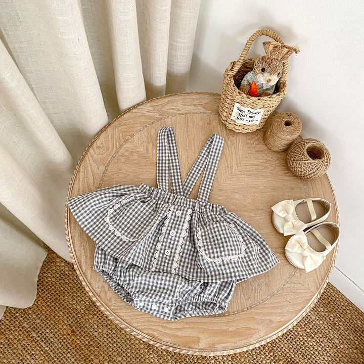 【73-110】チェック＆レースサスペンダーブルマ