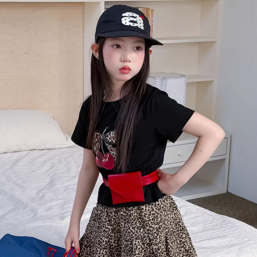 【100-150】リボン＆cherryデザインＴシャツ