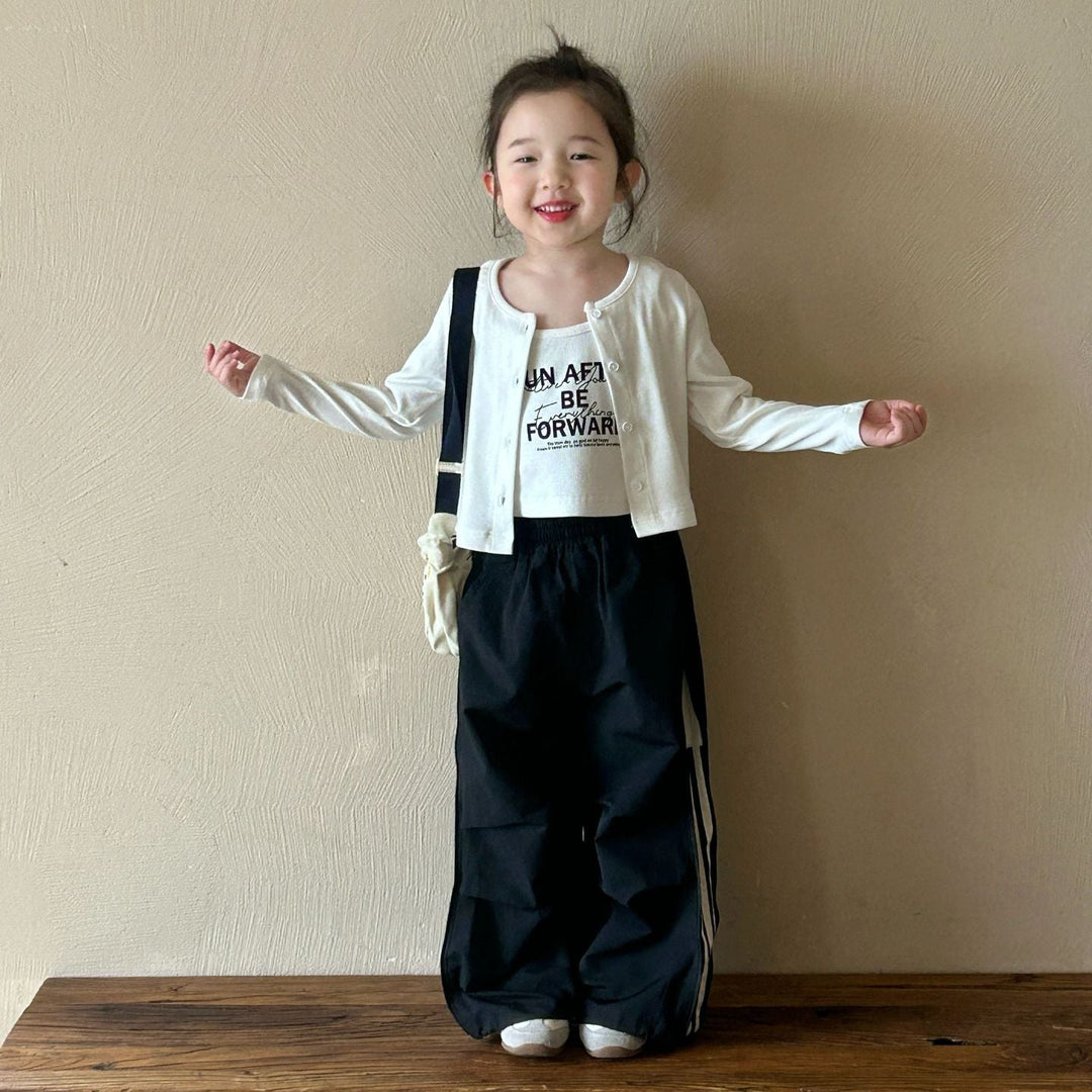 【90-140】フロントプリントトップス×ロングカーディガンセット