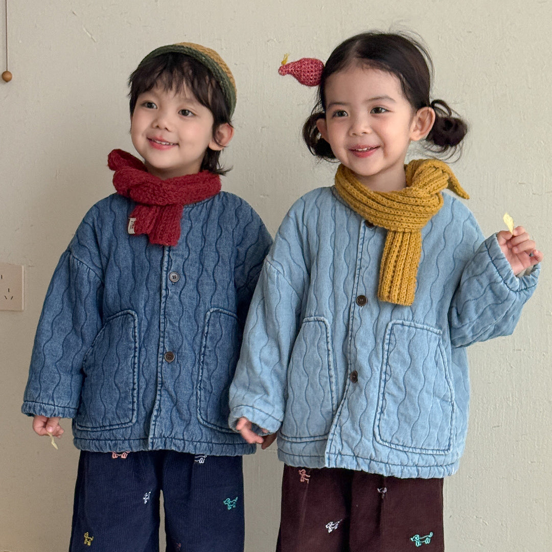 【80-150】ノーカラーキルティングデニムジャケット