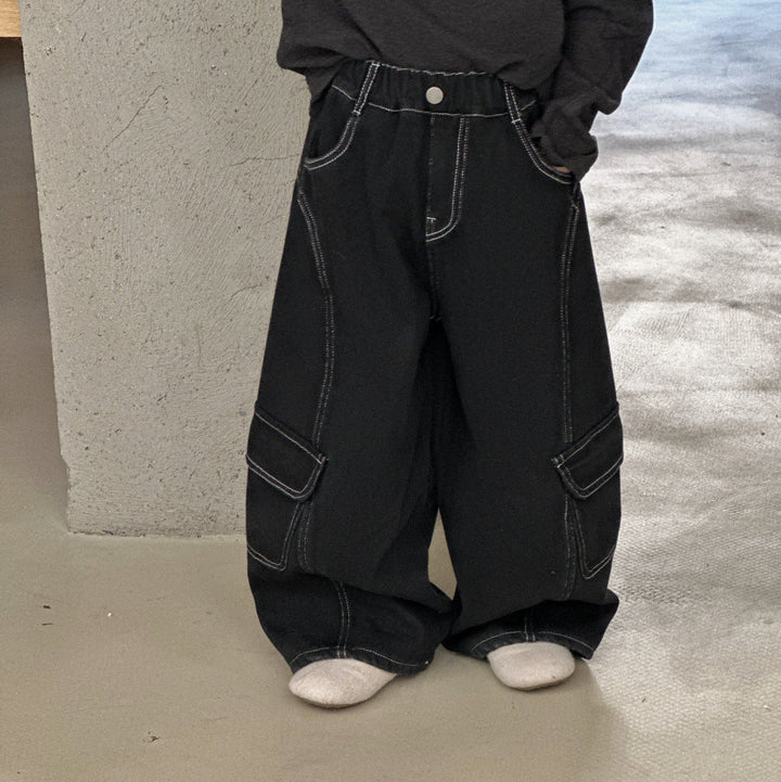 【90-150】ワイドカーゴデニムパンツ
