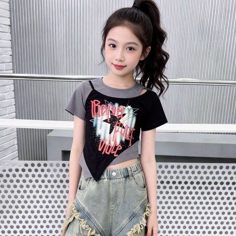 【120-150】レイヤードデザインコンパクトTシャツ