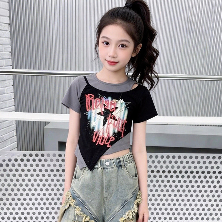 【120-150】レイヤードデザインコンパクトTシャツ