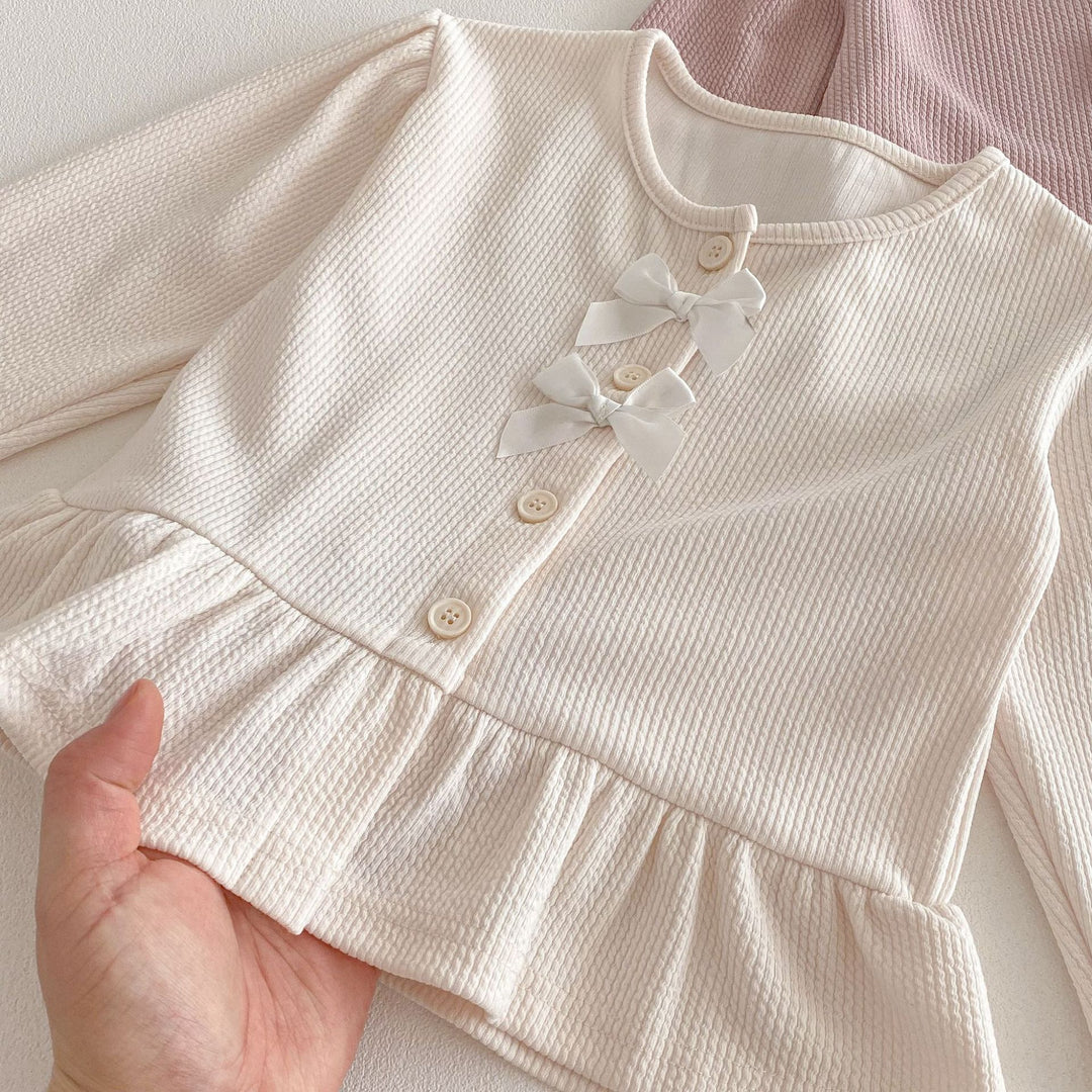 【80-130】フリルヘムカーデ×ロングパンツセット