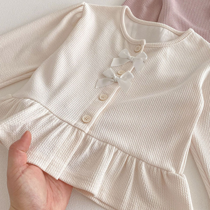 【80-130】フリルヘムカーデ×ロングパンツセット