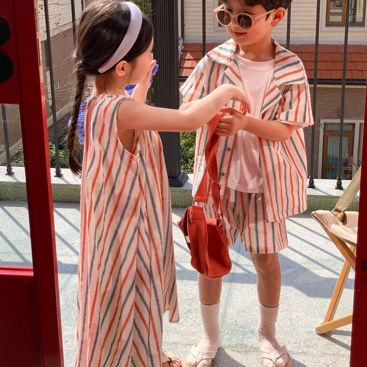 【80-140】マルチストライプ半袖セットアップ