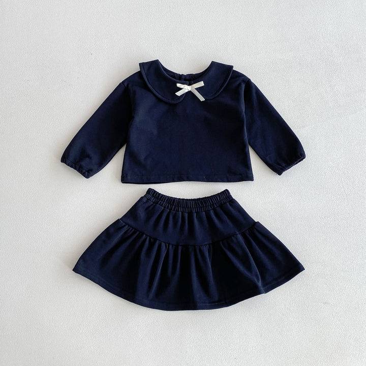 【73-110】ワンポイントリボントップス×スカートセット