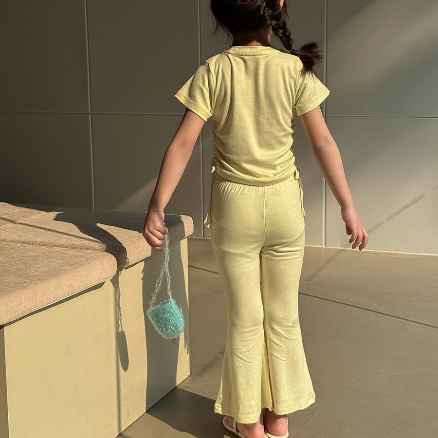 【90-140】ウエストシャーリングTシャツ×フレアパンツセット