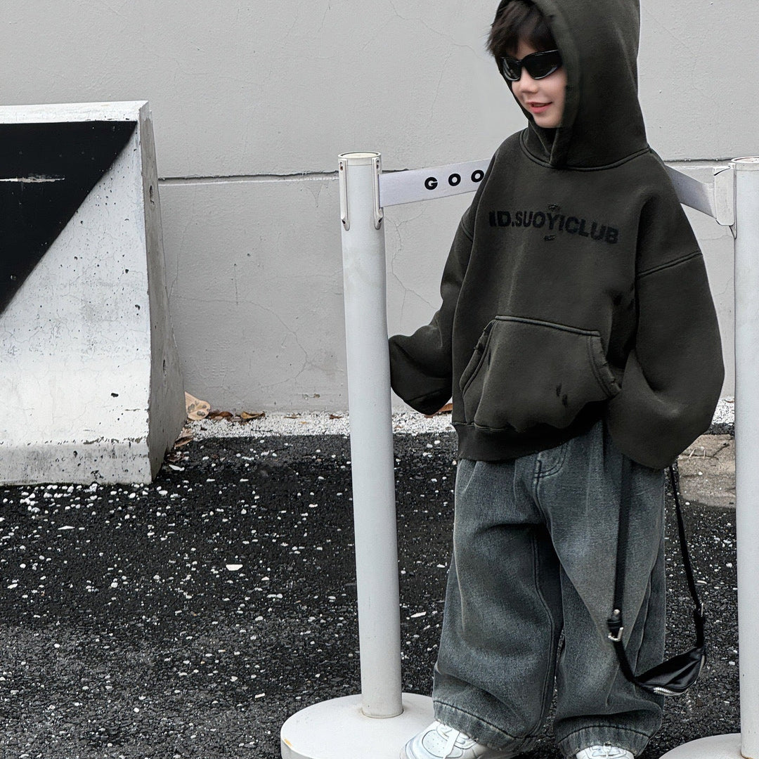 【90-140】裏起毛ワイドデニムパンツ