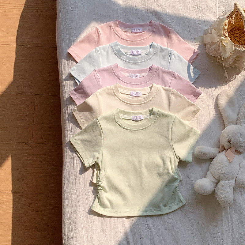 【90-150】シャーリングシンプルTシャツ