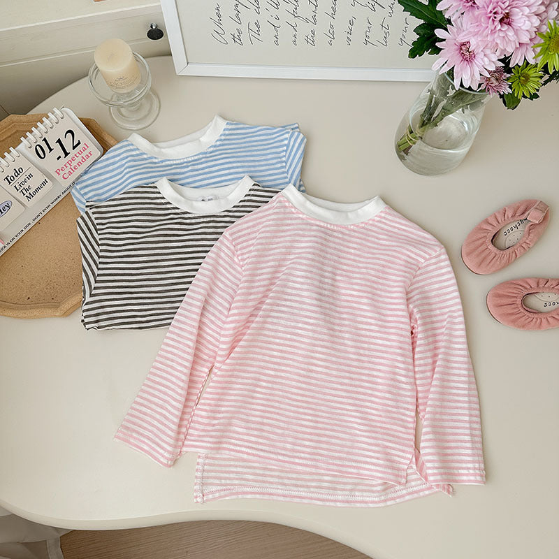 【90-150】ボーダー柄シンプルロングTシャツ