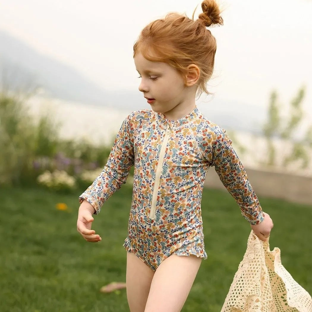 【90-150】フロントジップ総柄スイムウェア