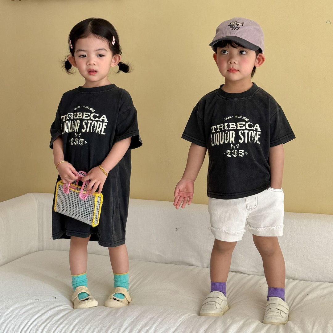 【80-150】ユーズド風ロゴデザインTシャツ