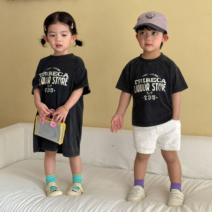 【80-150】ユーズド風ロゴデザインTシャツ
