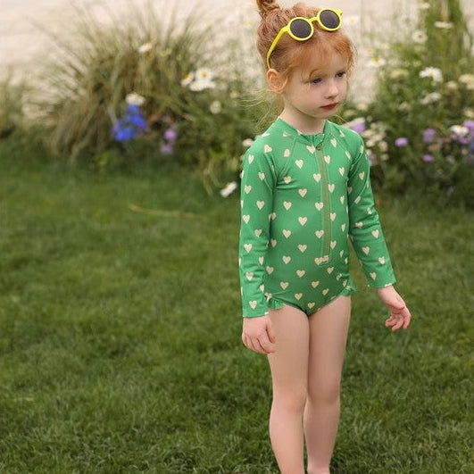 【90-150】フロントジップ総柄スイムウェア