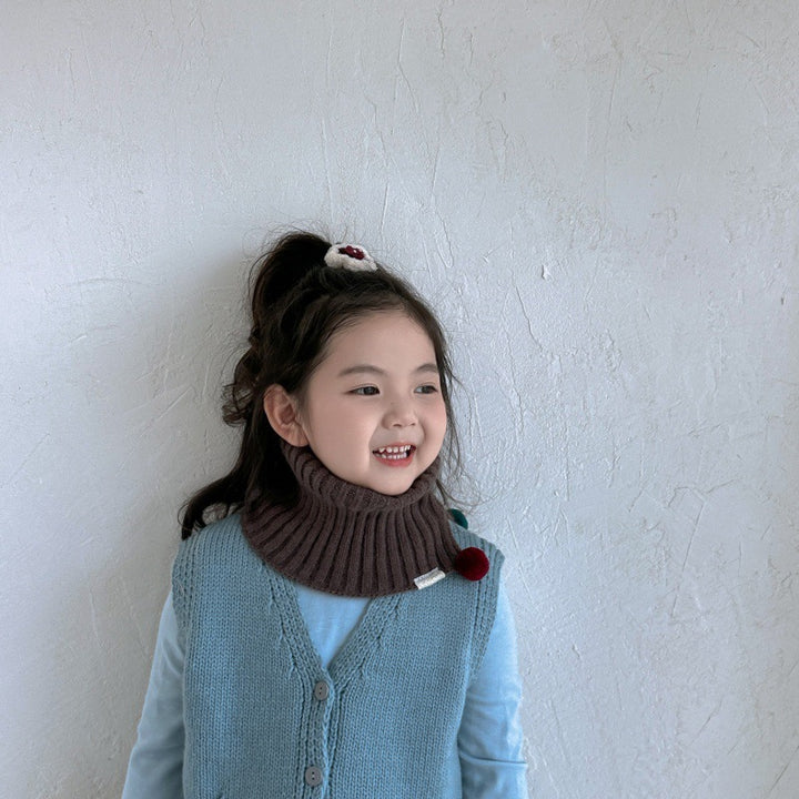 ポンポン付きニットネックウォーマー