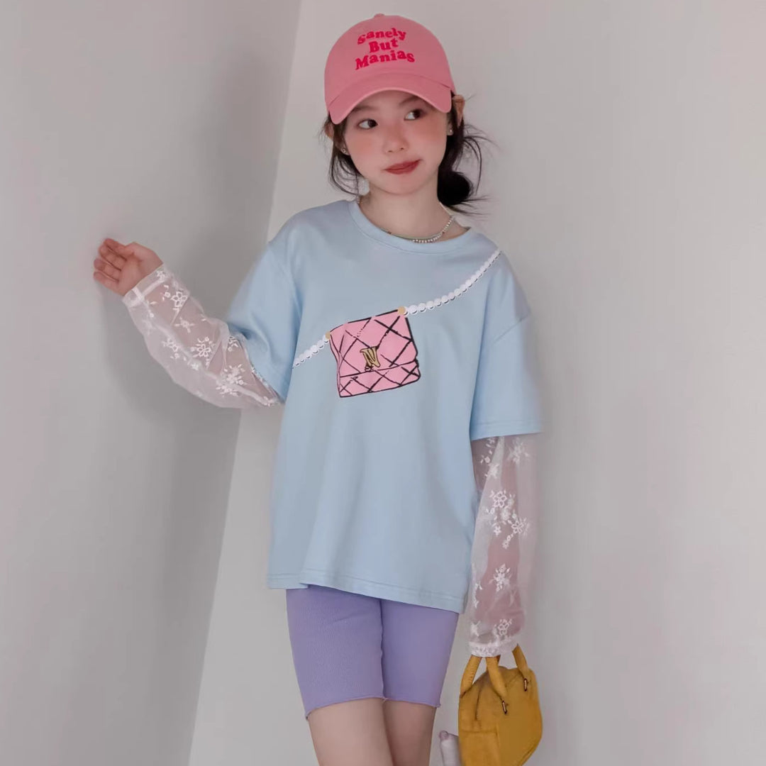 【100-150】レースレイヤード風Tシャツ