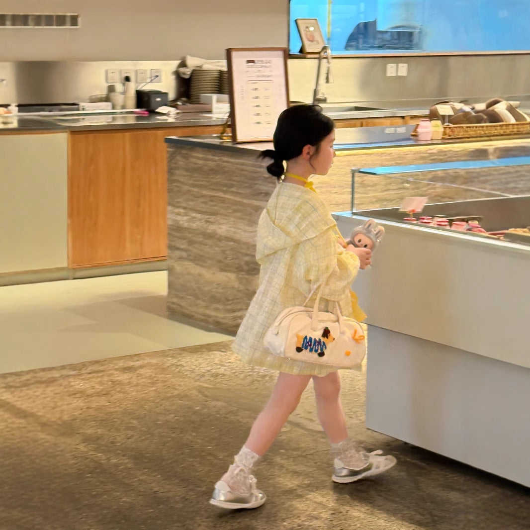 【90-150】チェック柄フーディーシャツ