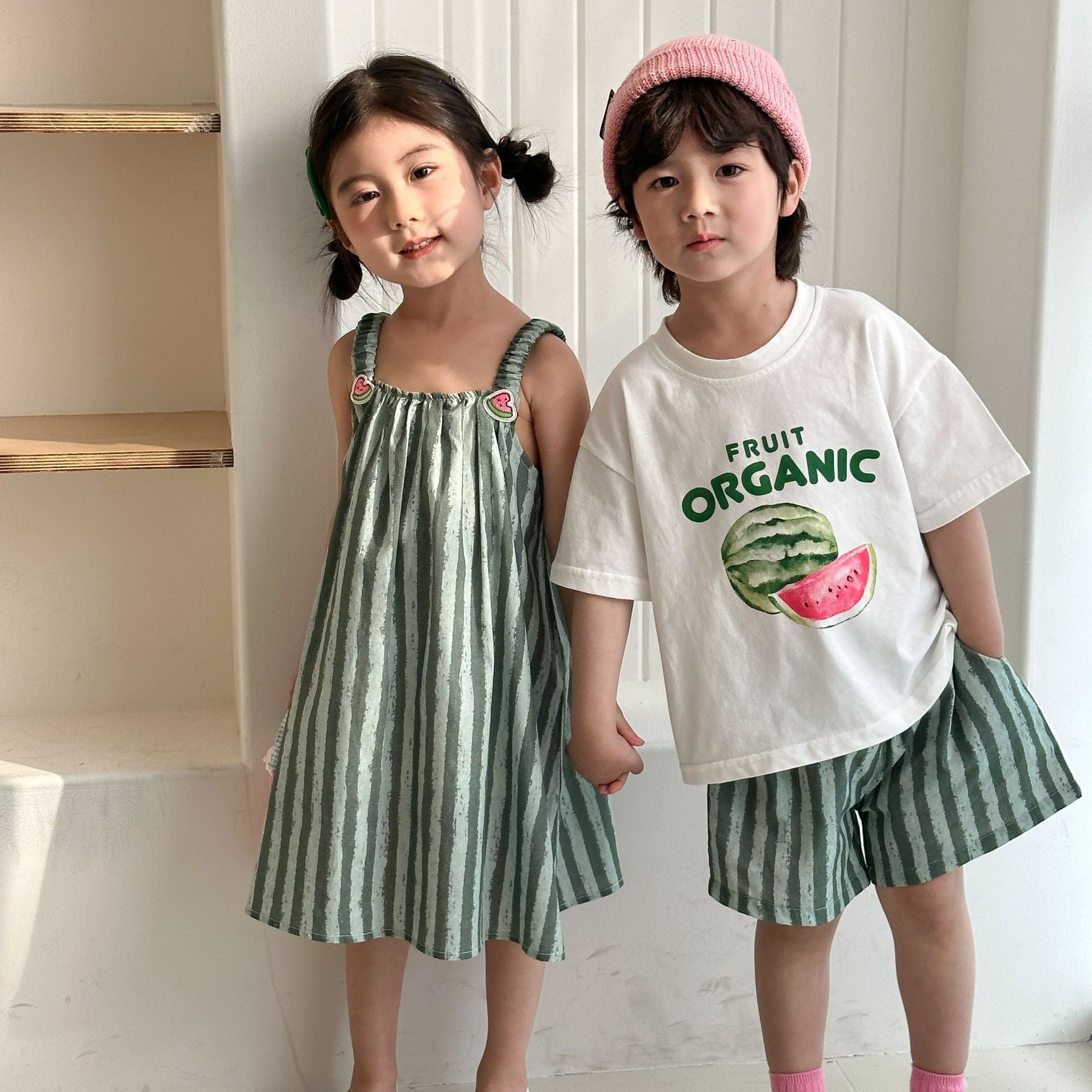 80-150】スイカ柄半袖Tシャツ×ハーフパンツセット｜ELMO-こども服