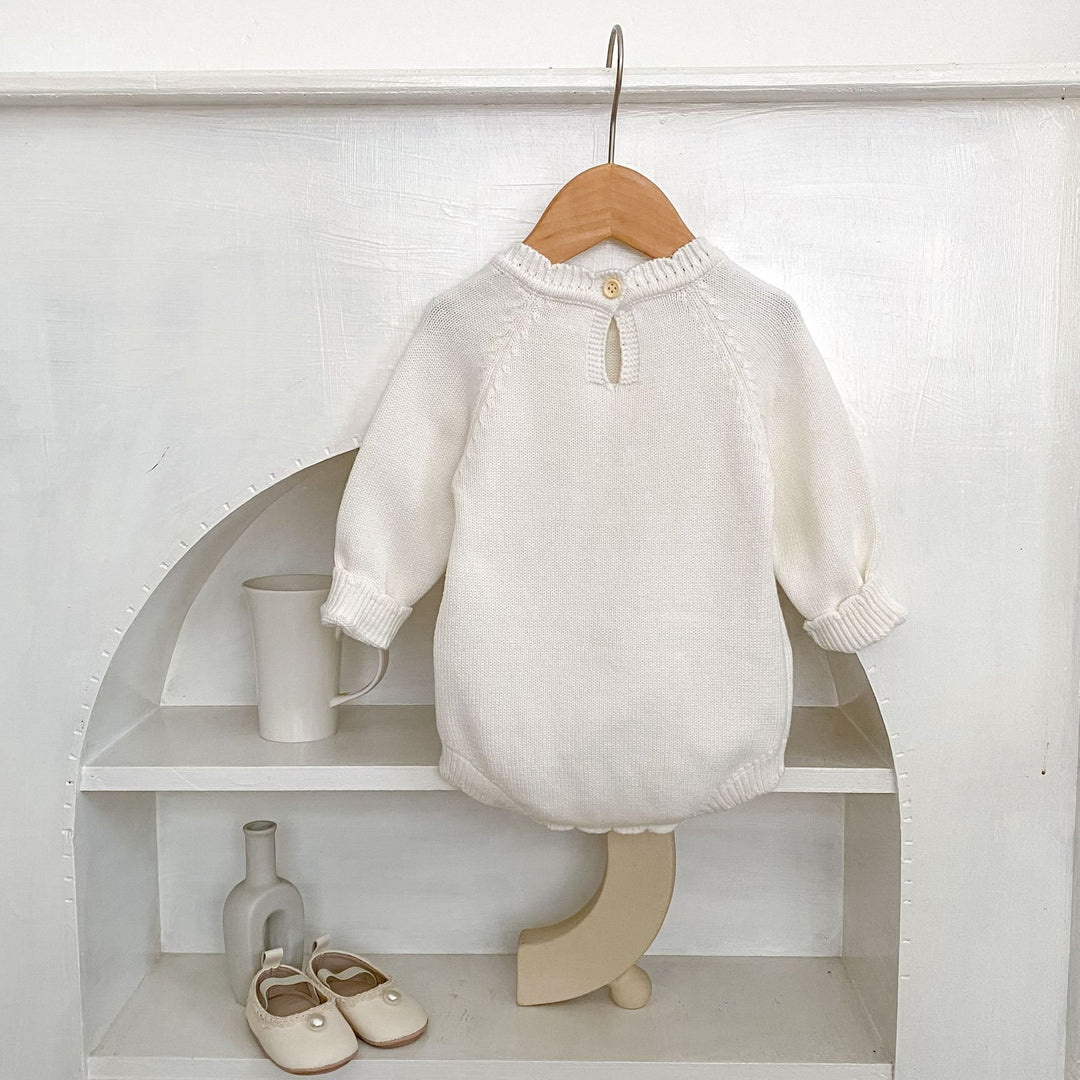 【73-90】花柄長袖ニットロンパース