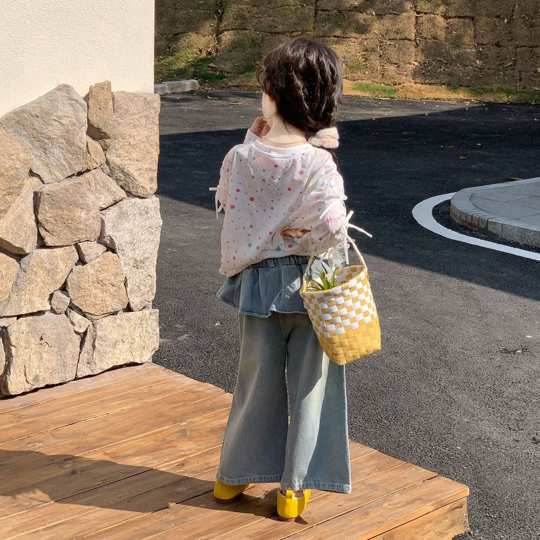 【90-140】レイヤード風ワイドデニムパンツ