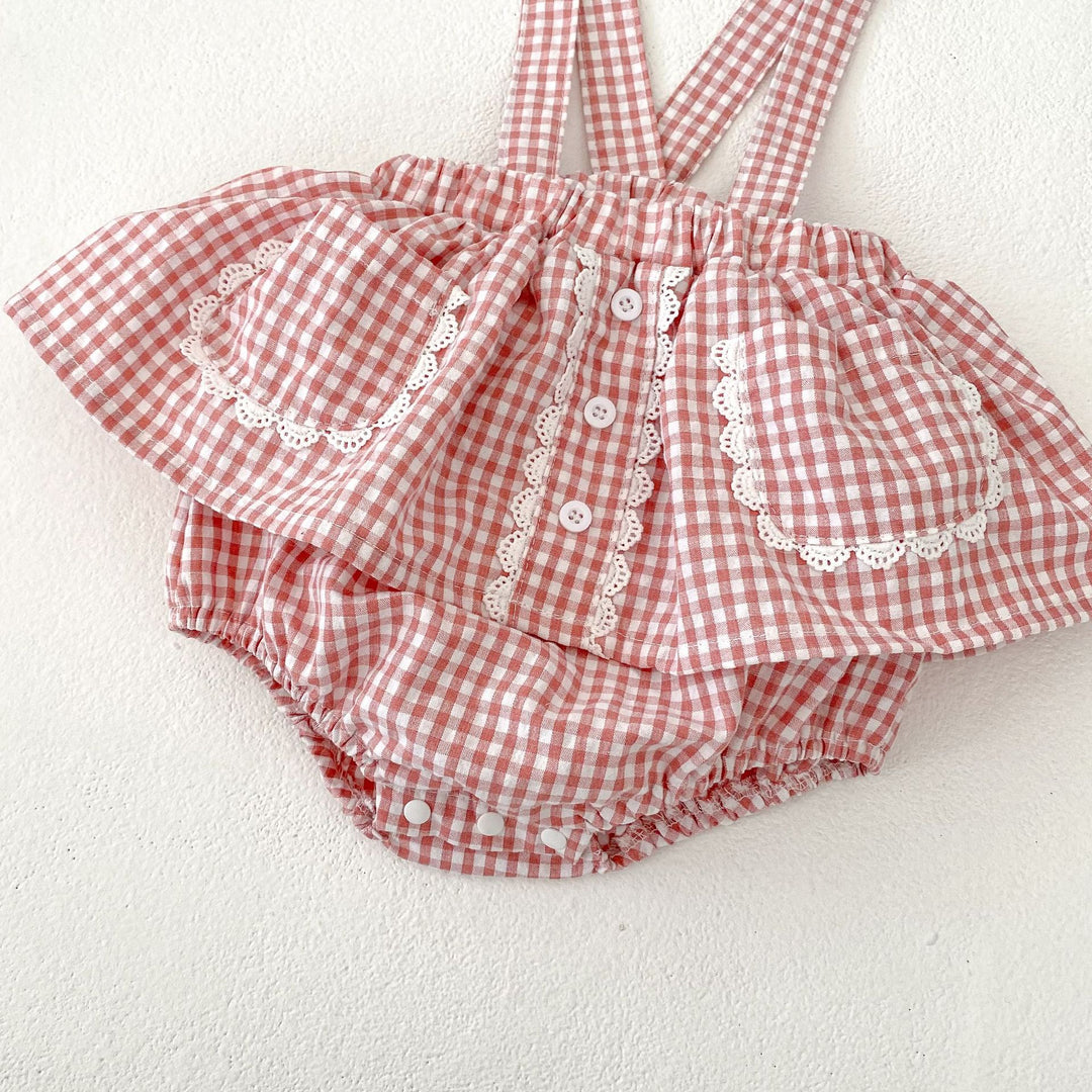 【73-110】チェック＆レースサスペンダーブルマ