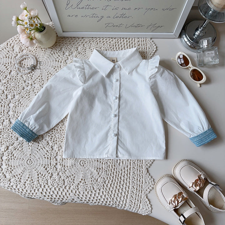 【90-140】肩フリルブラウス×ベスト×プリーツスカートセット