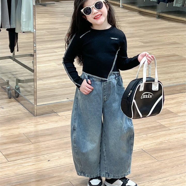 【90-140】ワイドデニムパンツ