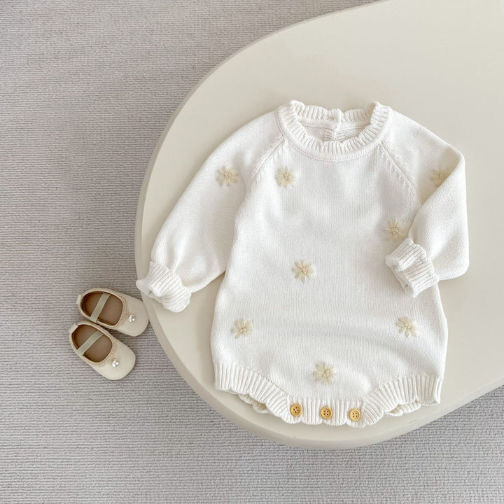 【73-90】花柄長袖ニットロンパース