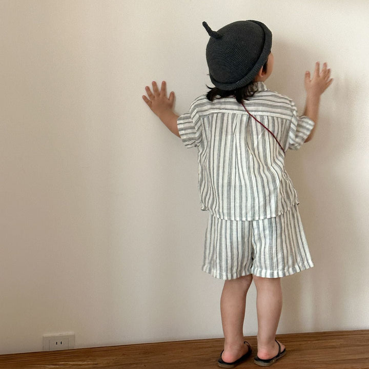 【80-150】ストライプデザイン半袖セットアップ