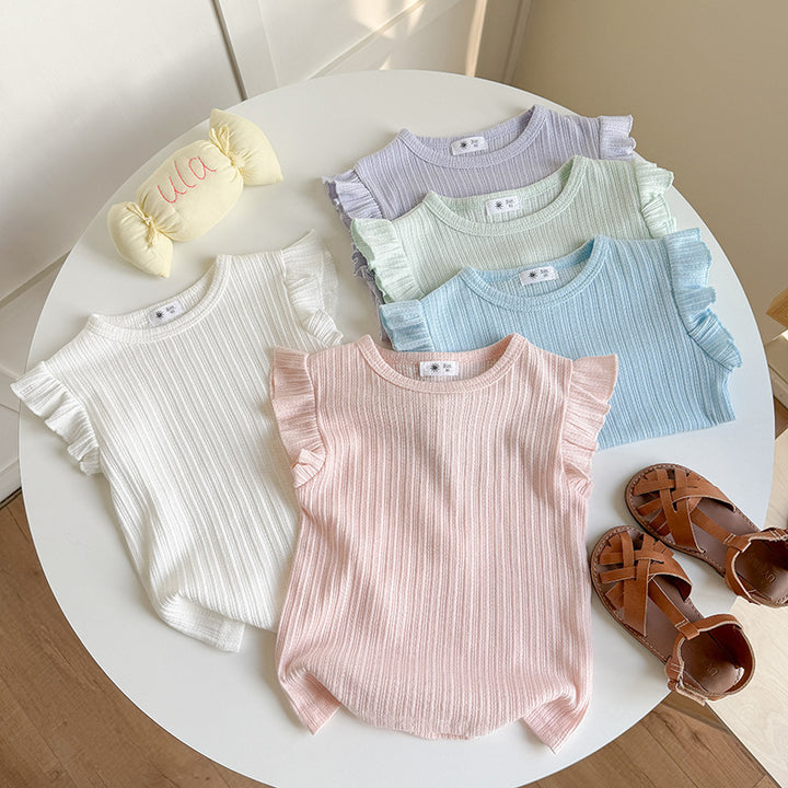 【90-140】ノースリトップス×総柄ショートパンツセット