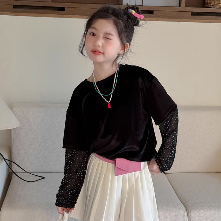 【100-150】ドット柄レイヤード風Tシャツ