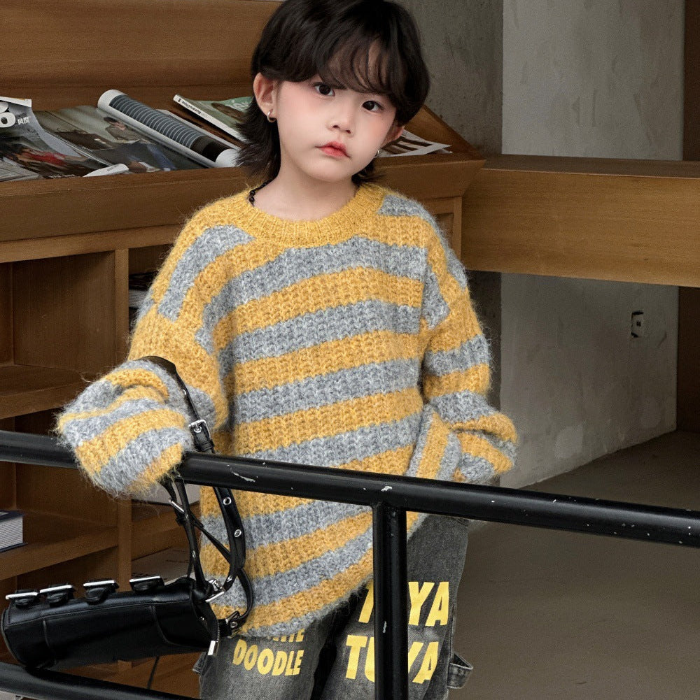 【90-150】ボーダー柄ニットプルオーバー